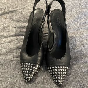 Michael Kors silver studded sling backs with triangle heel